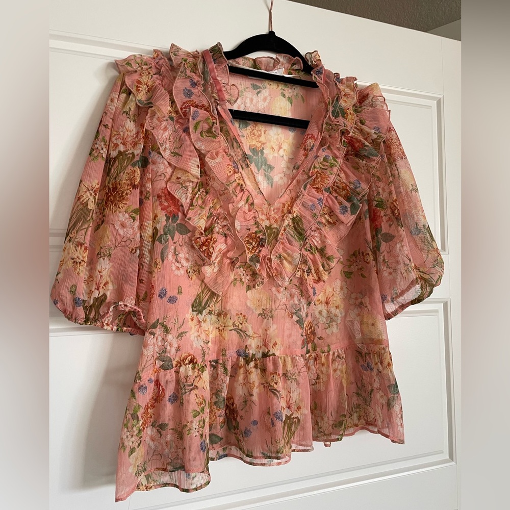 Zara pink floral blouse